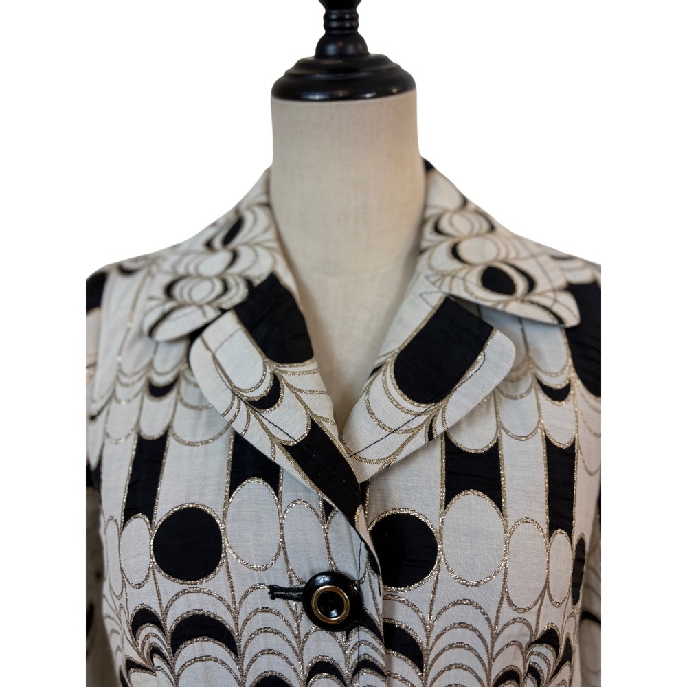 Trina Turk Cropped Jacket 0 Black White Excellent Gold Metallic Geometric Luxury - Picture 2 of 6